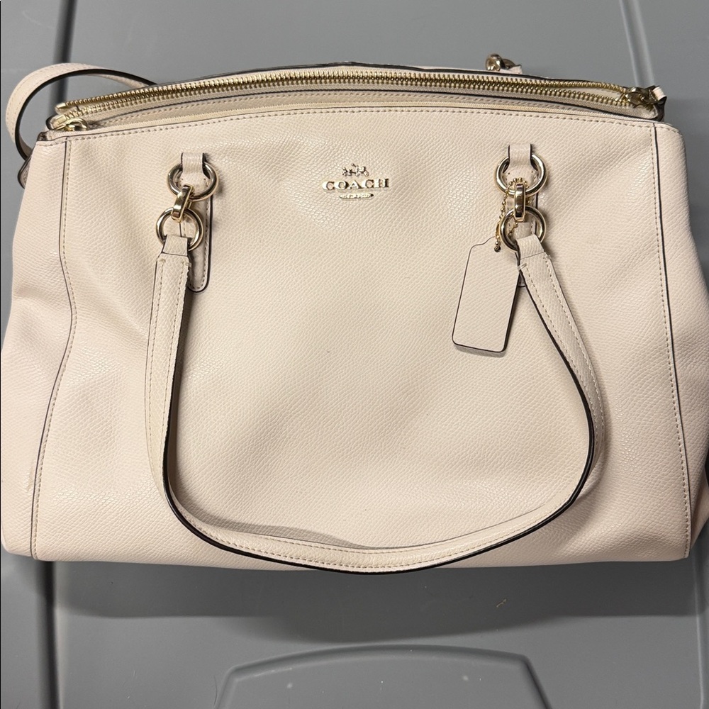 Coach Ivory Leather Shoulder Bag with Gold Accents